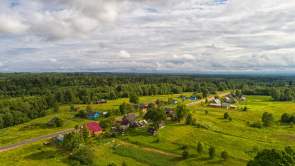 Obraz premium village in the forest from a bird's eye view.