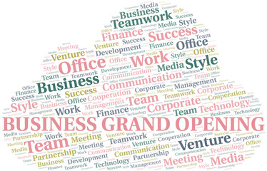 Business Grand Opening word cloud. Collage made with text only.