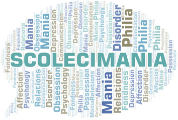 Obraz premium Scolecimania word cloud. Type of mania, made with text only.