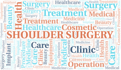 Shoulder Surgery word cloud vector made with text only.