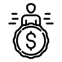 Man take coin icon. Outline man take coin vector icon for web design isolated on white background