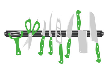 Kitchen knife set on white background.