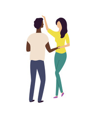 Dancers moving in pair, man and woman holding hands and dancing, back and portrait view of girl and boy, energetic people on dance floor, couple vector