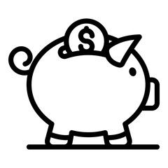 Piggy bank icon. Outline piggy bank vector icon for web design isolated on white background