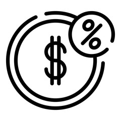 Dollar percent coin icon. Outline dollar percent coin vector icon for web design isolated on white background