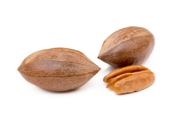 Fresh pecan nuts isolated on a white background