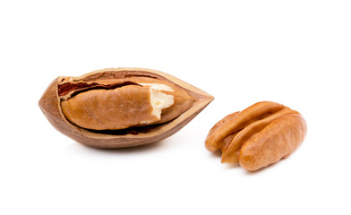 Fresh pecan nuts isolated on a white background
