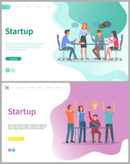 Startup project, teamwork strategy and success. People discussion together, using wireless gadget, phone and laptop. Man and woman discussion new business idea vector. Website template, flat style of