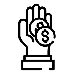 Hand keep dollar coin icon. Outline hand keep dollar coin vector icon for web design isolated on white background