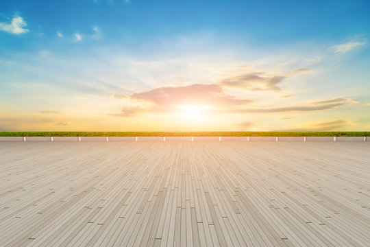 Empty Plaza Bricks and Sky Cloud Landscape