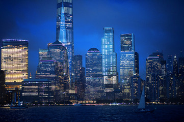 New York city skyline with illuminated buildings