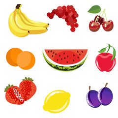 Set of fruits isolated on white background. In minimalist style Cartoon flat vector