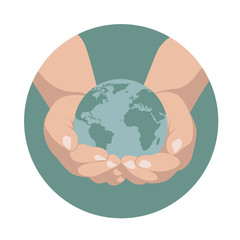 Man holding an earth globe in his hands, vector illustration
