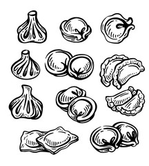 Hand drawn illustration of dumplings set