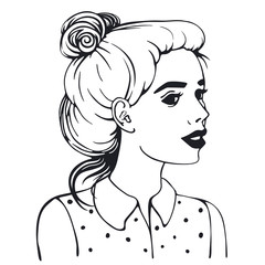Outline portrait of a girl in a blouse with dots.