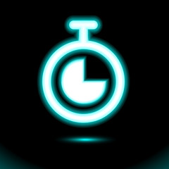 Blue Neon Stopwatch, chronometer neon icon. Simple sign button light, symbol for design on black background. Fluorescent vector, luminescent illumination illustration Ui web, mobile app, infographics