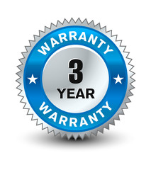 Blue and silver color combined powerful 3 year warranty badge/seal.