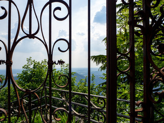 Fototapeta premium View above big beautiful lake, Como lake, Italy. Summer cloudy view.