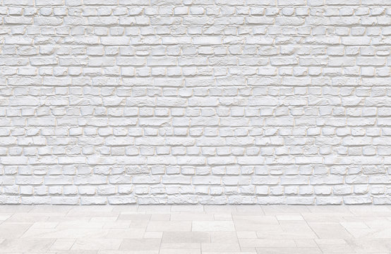 White brick wall and tile floor background