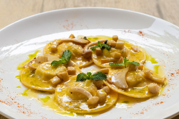 traditional italian ravioli pasta with mushrooms ricotta cheese and spinach