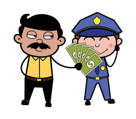 Offering Bribe to a Police Officer - Indian Cartoon Man Father Vector Illustration