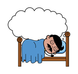 Sleeping and Dreaming - Indian Cartoon Man Father Vector Illustration