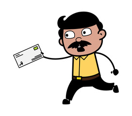 Running in Hurry to Deliver a Letter - Indian Cartoon Man Father Vector Illustration
