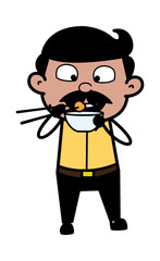 Eating Food with Chopsticks - Indian Cartoon Man Father Vector Illustration