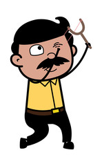 Targeting with Slingshot - Indian Cartoon Man Father Vector Illustration