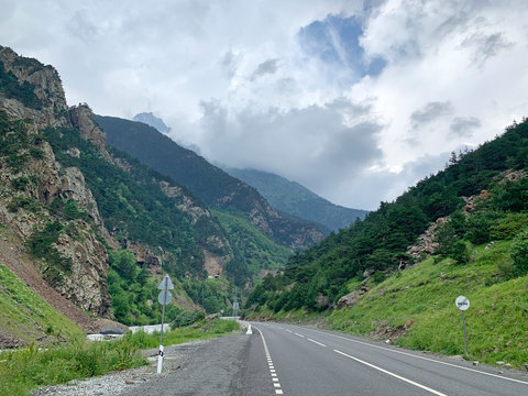 Russia, North Ossetia. Kassar gorge in summer in cloudy weather