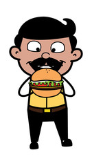 Eating Burger - Indian Cartoon Man Father Vector Illustration