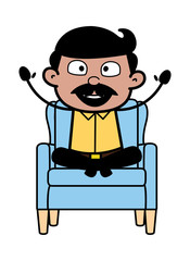 Cheering and Raising Hands - Indian Cartoon Man Father Vector Illustration