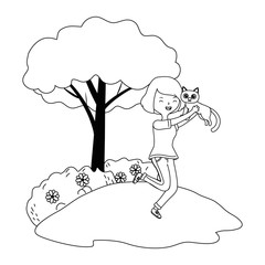 Girl with cat cartoon design
