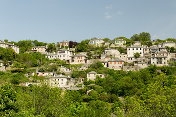 Fototapeta na wymiar Ioannina village Vitsa in spring season old tranditional houses and green trees