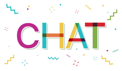 "Chat" colorful text with confetti