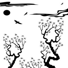  Vector illustration of a tree, black and white