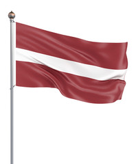 Fototapeta na wymiar Latvia flag blowing in the wind. Background texture. 3d rendering, wave. Isolated on white.