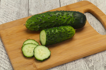 Ripe fresh green two cucumbers