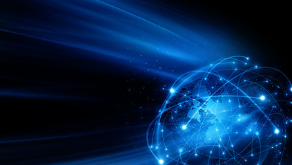 Best Internet Concept of global business. Globe, glowing lines on technological background. Wi-Fi, rays, symbols Internet, 3D illustration