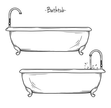 Claw Foot Bath Tub & Shower Ink Drawing
