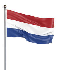 Fototapeta na wymiar Netherlands flag blowing in the wind. Background texture. 3d rendering, wave. Isolated on white. Illustration.