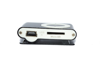 generical black portable audio player to play music isolated on white background