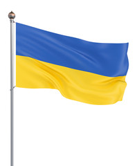 Ukraine flag blowing in the wind. Background texture. 3d rendering; wave. Isolated on white. Illustration.