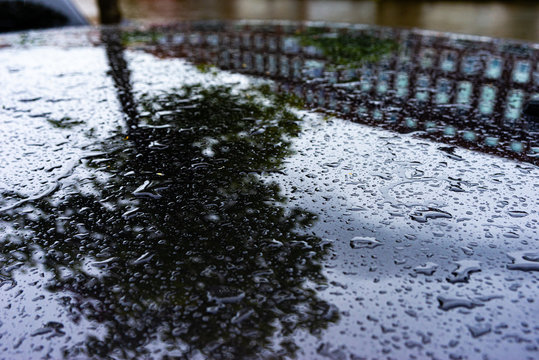 Rain drops on the car roof after the storm