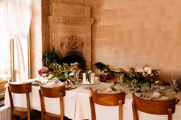 Festive wedding table setting.Table decoration on the wedding day