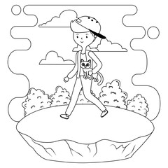 Boy with cat cartoon design