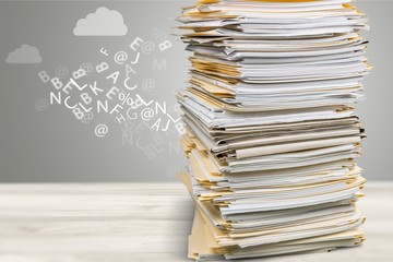 Pile of files in folders isolated on white