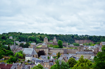 Fototapeta na wymiar Fougeres old town sightseeing, castle and fort . French Brittany village.