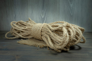 Natural jute rope cord in close-up