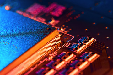 Electronic circuit board close up.